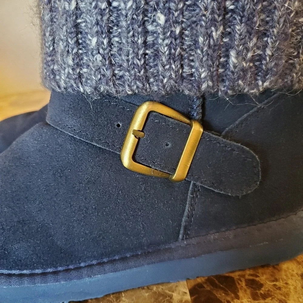 Lamo sz 6 blue suede‎ Hurricane booties faux fur lining buckle cozy winter cabin